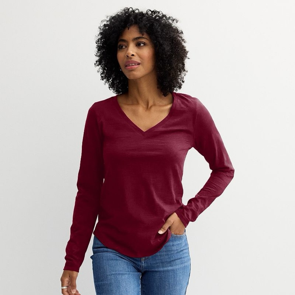 Sonoma Red Burnt Orange The Every Day Tee Long Sleeve NWT